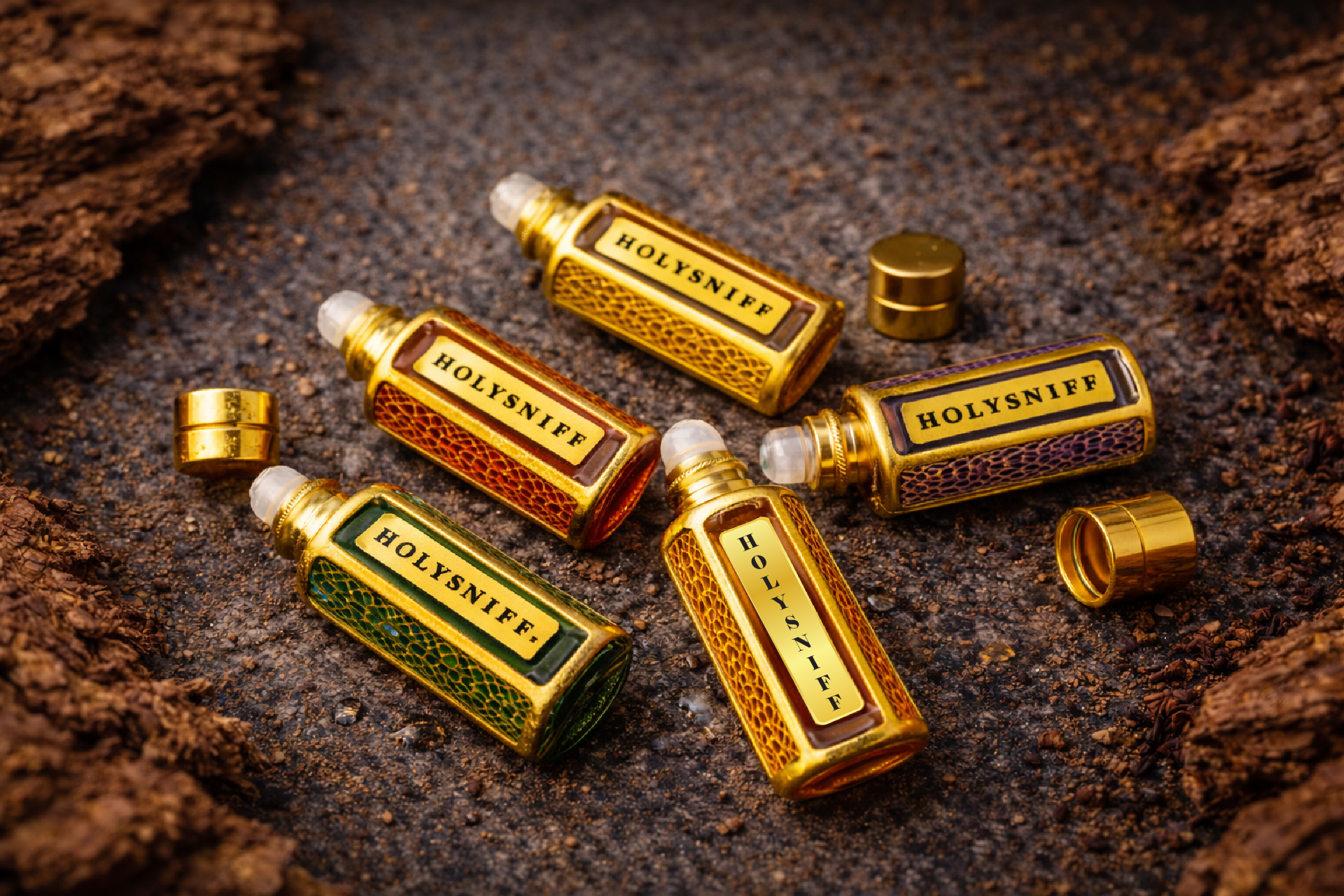 Luxury HolySniff attar bottle featuring rich concentrated perfume oil in a decorative glass bottle.”